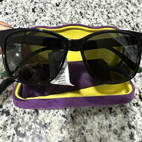 Gucci Black Sunglasses with Purple and Yellow Case Gucci Black Sunglasses with Purple and Yellow Case main image 2